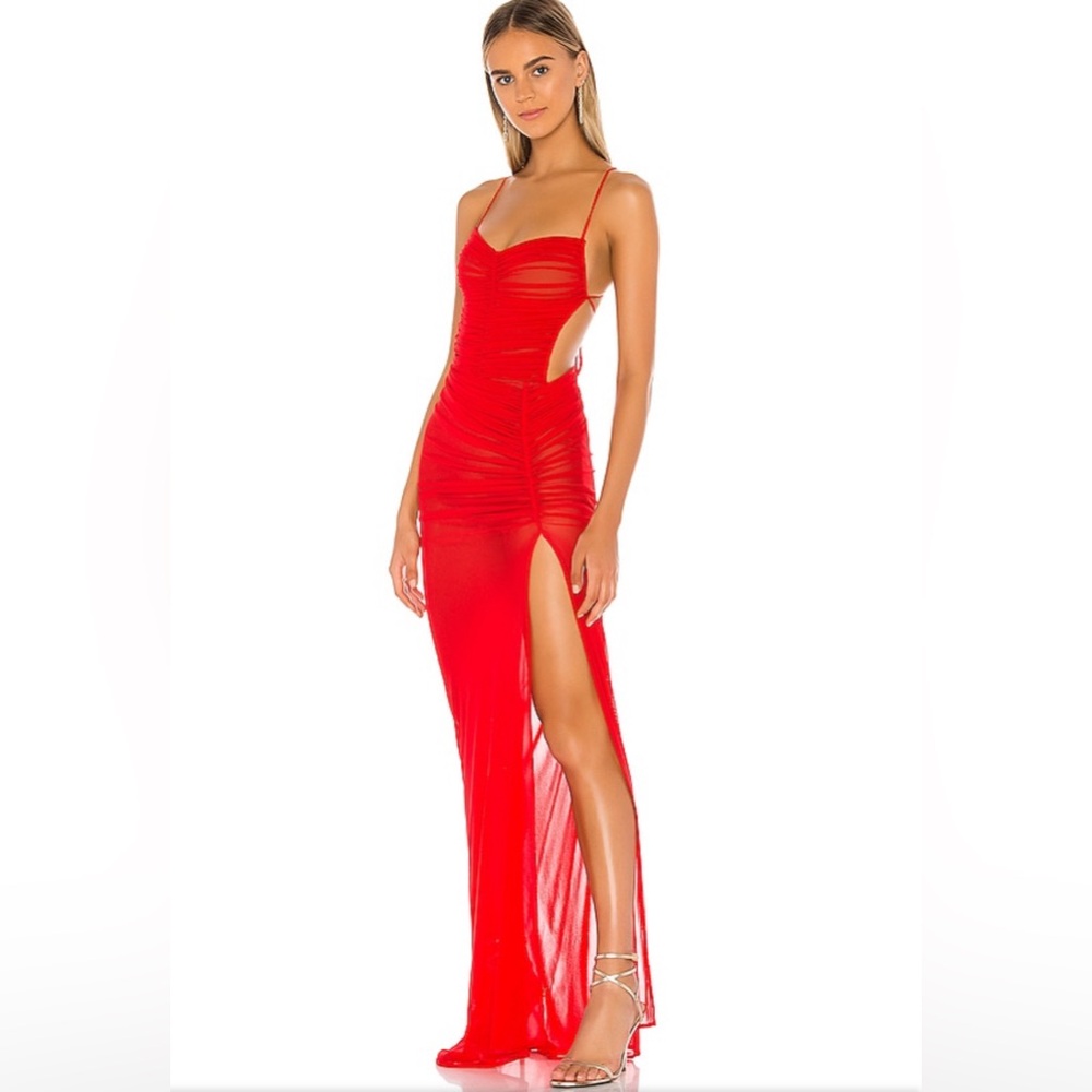Michael Costello Red Backless Follie Maxi Dress XS